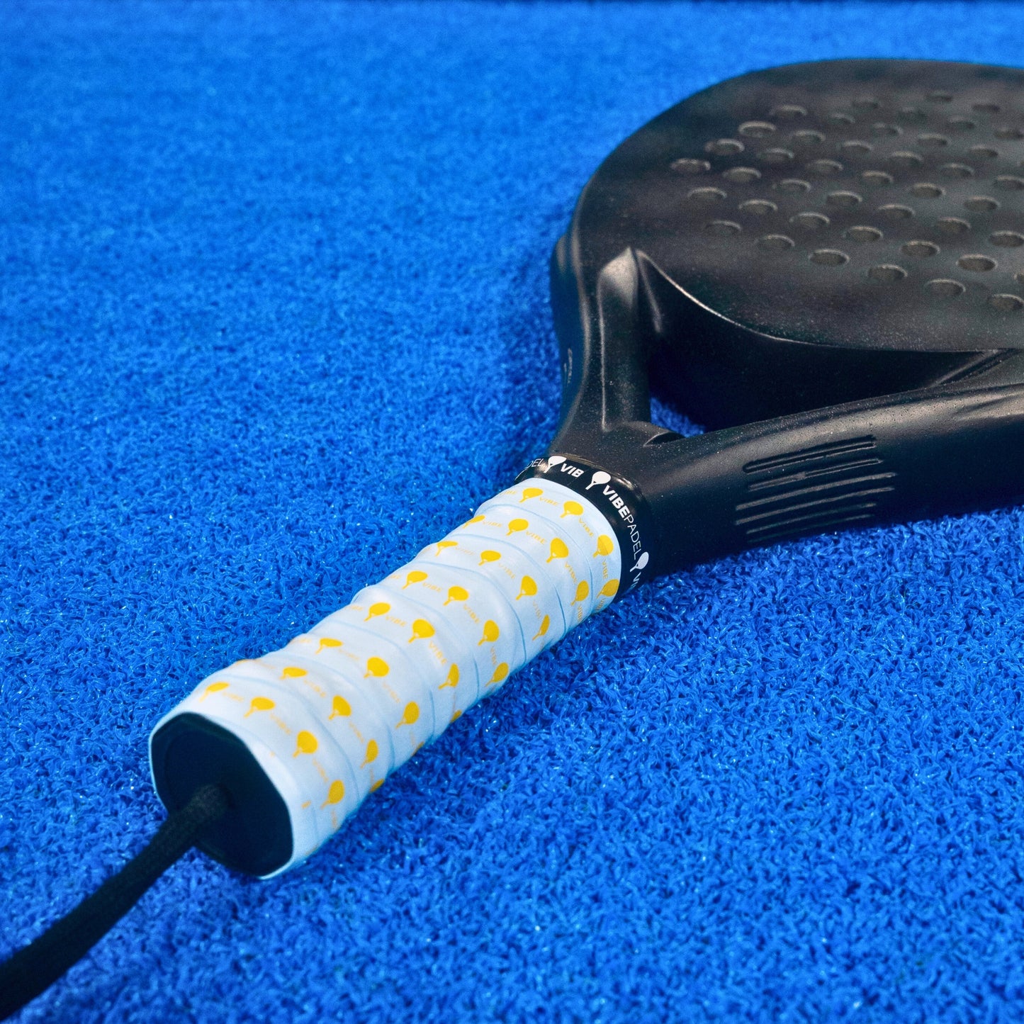 Sky blue yellow vibes grip n rip overgrip tape on court