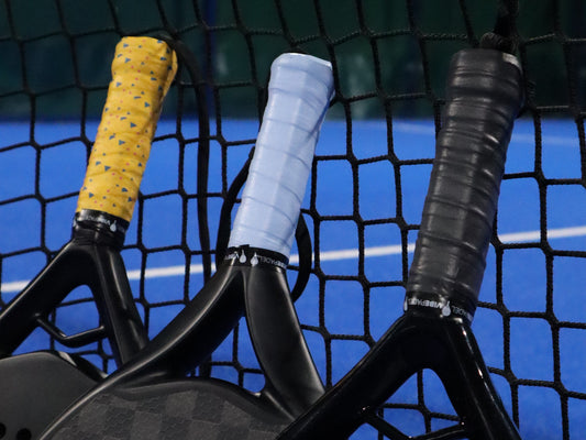 Padel player with VIBEPADEL racket and Grip 'n' Rip overgrip