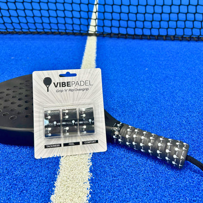 Black & White Vibes VIBEPADEL Grip n Rip Padel Racket Overgrip on Padel Court