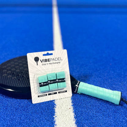 Teal VIBEPADEL Grip n Rip Padel Racket Overgrip on Padel Court