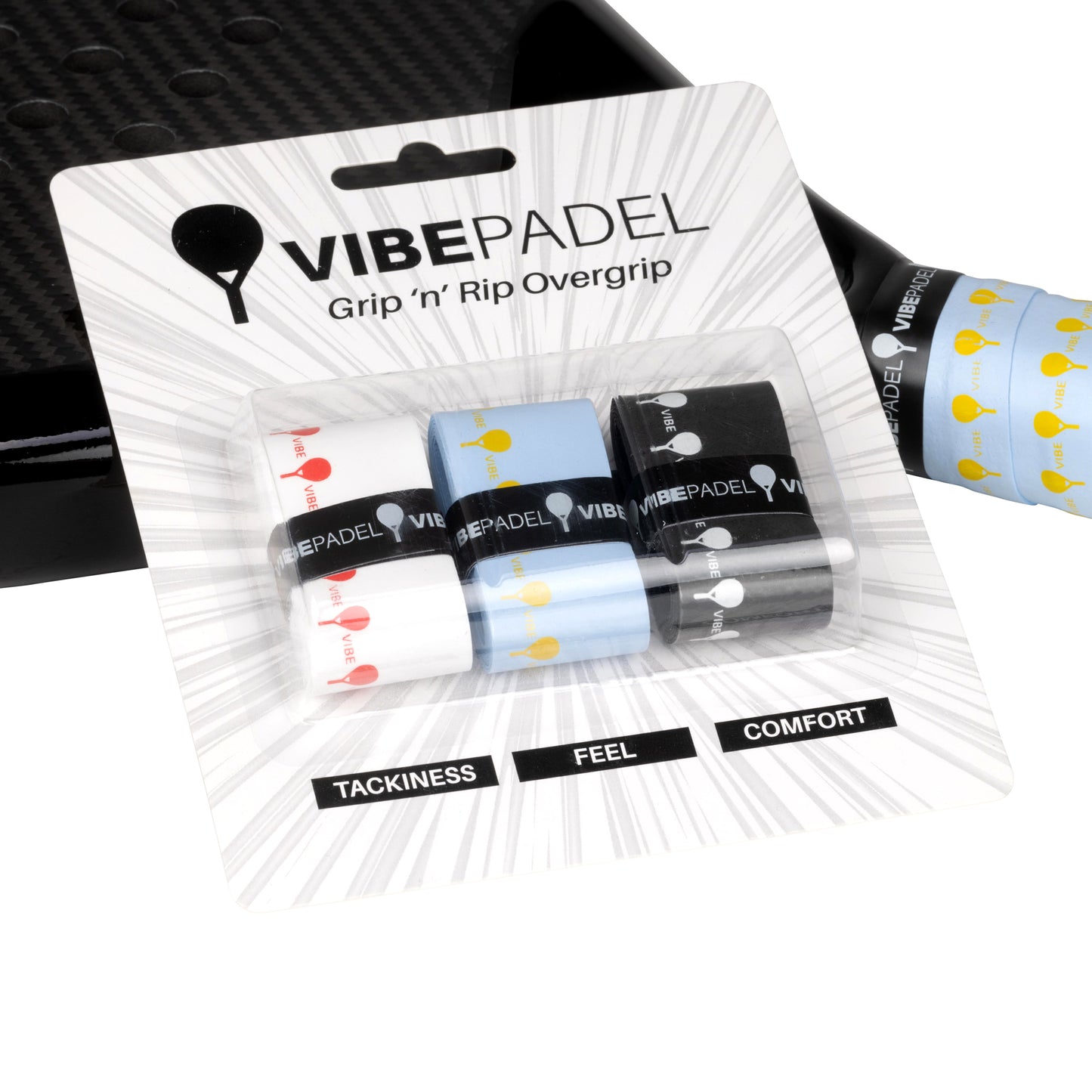 Black Vibes Pack padel overgrip with racket